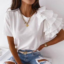 Load image into Gallery viewer, O Neck Solid Blouse Shirt Layered Ruffle Tops Blusa