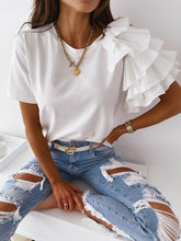 Load image into Gallery viewer, O Neck Solid Blouse Shirt Layered Ruffle Tops Blusa
