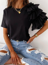 Load image into Gallery viewer, O Neck Solid Blouse Shirt Layered Ruffle Tops Blusa
