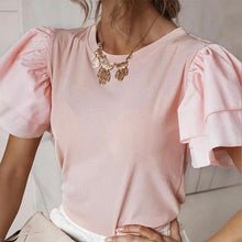 Load image into Gallery viewer, O Neck Solid Blouse Shirt Layered Ruffle Tops Blusa