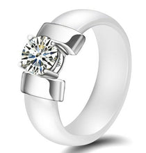 Load image into Gallery viewer, 6mm White Black Ceramic Rings Plus Cubic Zirconia For Women Gold Color