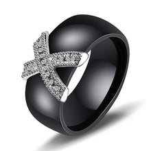 Load image into Gallery viewer, 6mm White Black Ceramic Rings Plus Cubic Zirconia For Women Gold Color