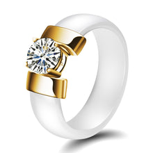 Load image into Gallery viewer, 6mm White Black Ceramic Rings Plus Cubic Zirconia For Women Gold Color