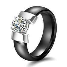 Load image into Gallery viewer, 6mm White Black Ceramic Rings Plus Cubic Zirconia For Women Gold Color