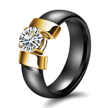 Load image into Gallery viewer, 6mm White Black Ceramic Rings Plus Cubic Zirconia For Women Gold Color