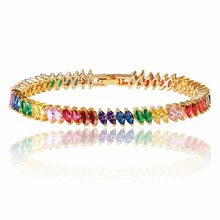 Load image into Gallery viewer, Rainbow Cubic Zirconia Tennis Bracelet in Gold with Rainbow Marquise