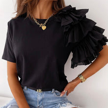 Load image into Gallery viewer, O Neck Solid Blouse Shirt Layered Ruffle Tops Blusa