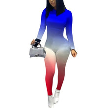 Load image into Gallery viewer, Skinny Long Sleeve Print Patchwork Skinny Fluorescent Jumpsuit Women