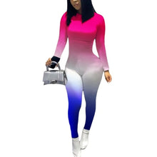 Load image into Gallery viewer, Skinny Long Sleeve Print Patchwork Skinny Fluorescent Jumpsuit Women