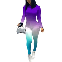 Load image into Gallery viewer, Skinny Long Sleeve Print Patchwork Skinny Fluorescent Jumpsuit Women