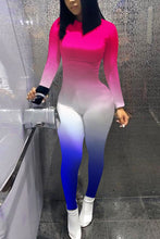 Load image into Gallery viewer, Skinny Long Sleeve Print Patchwork Skinny Fluorescent Jumpsuit Women