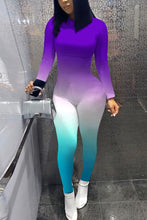 Load image into Gallery viewer, Skinny Long Sleeve Print Patchwork Skinny Fluorescent Jumpsuit Women