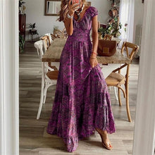 Load image into Gallery viewer, Summer Vintage Long Dresses Women 2023 Bohemian Elegant Floral Print V