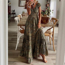 Load image into Gallery viewer, Summer Vintage Long Dresses Women 2023 Bohemian Elegant Floral Print V