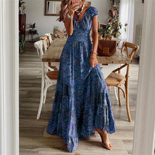 Load image into Gallery viewer, Summer Vintage Long Dresses Women 2023 Bohemian Elegant Floral Print V