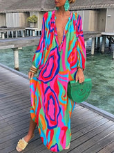 Load image into Gallery viewer, Women Boho Print Beach Cover Up 2023 Summer Sexy Deep V-neck Long