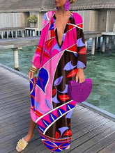 Load image into Gallery viewer, Women Boho Print Beach Cover Up 2023 Summer Sexy Deep V-neck Long