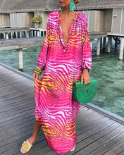 Load image into Gallery viewer, Women Boho Print Beach Cover Up 2023 Summer Sexy Deep V-neck Long