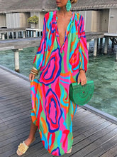 Load image into Gallery viewer, Women Boho Print Beach Cover Up 2023 Summer Sexy Deep V-neck Long