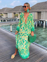 Load image into Gallery viewer, Women Boho Print Beach Cover Up 2023 Summer Sexy Deep V-neck Long