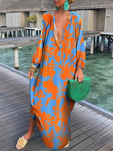 Load image into Gallery viewer, Women Boho Print Beach Cover Up 2023 Summer Sexy Deep V-neck Long