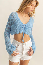 Load image into Gallery viewer, HYFVE Tied Front Crochet Cropped Cardigan