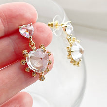 Load image into Gallery viewer, Crystal Clear Double Hearts Drop Earrings - Sterling Silver Studs