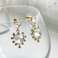 Load image into Gallery viewer, Crystal Clear Double Hearts Drop Earrings - Sterling Silver Studs