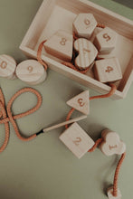 Load image into Gallery viewer, Wooden lacing toy with numbers and geometry shapes