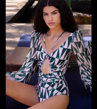 Load image into Gallery viewer, Vintage One Piece Swimsuit Female 2022 Long Sleeve Swimwear Women Plus Size Bathing Suit Print Bandage Summer Bathers Monokini