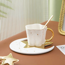 Load image into Gallery viewer, 120ml Star Moon Ceramic Coffee Cup And Saucer With Spoon Golden Handle