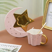 Load image into Gallery viewer, 120ml Star Moon Ceramic Coffee Cup And Saucer With Spoon Golden Handle