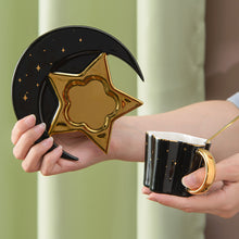 Load image into Gallery viewer, 120ml Star Moon Ceramic Coffee Cup And Saucer With Spoon Golden Handle