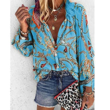 Load image into Gallery viewer, 2020 New Design Plus Size Women Blouse V neck Long Sleeve Chains Print