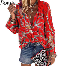 Load image into Gallery viewer, 2020 New Design Plus Size Women Blouse V neck Long Sleeve Chains Print