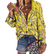 Load image into Gallery viewer, 2020 New Design Plus Size Women Blouse V neck Long Sleeve Chains Print