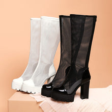Load image into Gallery viewer, Knee High Boots Mesh Square High Heels Platform Zipper Plus Size