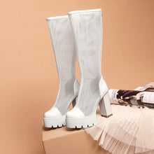 Load image into Gallery viewer, Knee High Boots Mesh Square High Heels Platform Zipper Plus Size