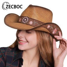 Load image into Gallery viewer, 2022 High Quality Straw Hat Women Western Cowboy Hat Panama Summer