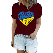 Load image into Gallery viewer, 2022 Summer Women Tops Ukraine Print T Shirts Bule And Yellow Heart