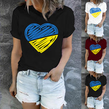 Load image into Gallery viewer, 2022 Summer Women Tops Ukraine Print T Shirts Bule And Yellow Heart