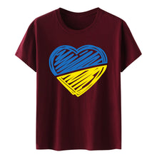 Load image into Gallery viewer, 2022 Summer Women Tops Ukraine Print T Shirts Bule And Yellow Heart