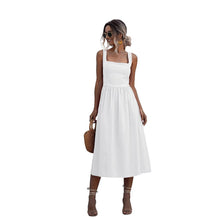 Load image into Gallery viewer, Sexy Backless Casual White Black Ruched Slip Midi Sundresses