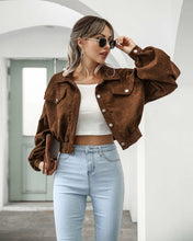 Load image into Gallery viewer, Fashion Women Corduroy Lantern Long Sleeves Lapel BF Style Jacke