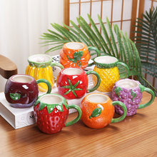 Load image into Gallery viewer, 450ML Creative Fruit Ceramic Mug Cute Strawberry Coffee Mug with