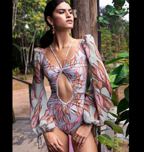 Load image into Gallery viewer, Vintage One Piece Swimsuit Female 2022 Long Sleeve Swimwear Women Plus Size Bathing Suit Print Bandage Summer Bathers Monokini