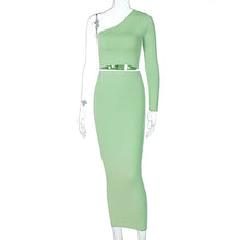 Load image into Gallery viewer, ANJAMANOR 2 Piece Set Skirt and One Shoulder Long Sleeve Crop Top Fall