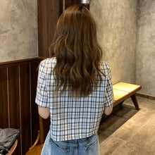 Load image into Gallery viewer, Blouses Shirts Women Plaid Crop Top Vintage Korean Style Sweet Notched