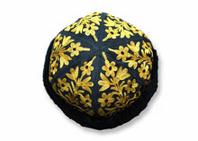 Load image into Gallery viewer, Handmade Black and Mustard Suede Embroidered Hat