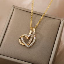 Load image into Gallery viewer, Double Love Heart Pendant Necklace For Women Stainless Steel Gold